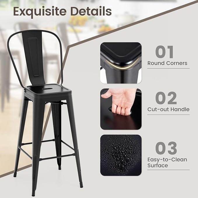 Giantex Metal Bar Stools Set of 4, Rubber Feet, Industrial Stackable Barstools - Image 4