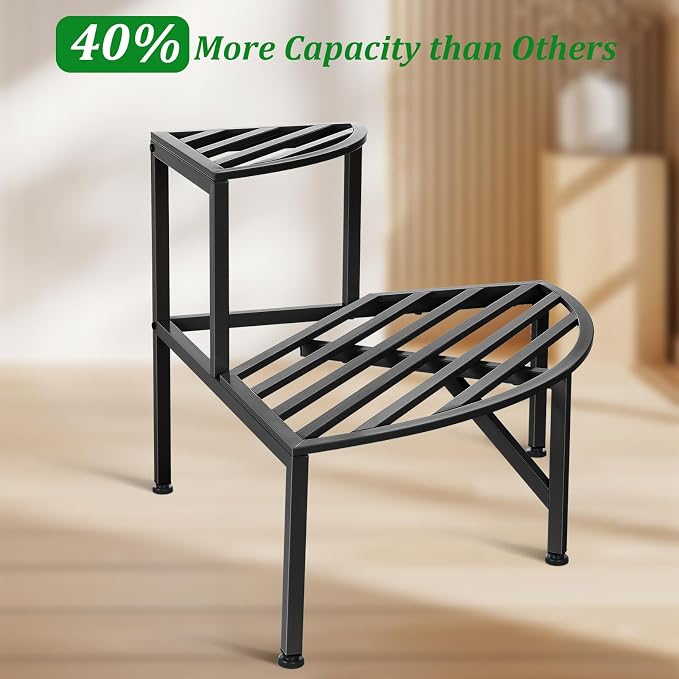 Corner Plant Stand Outdoor Metal, 2 Tier Heavy Duty Ladder Plant Shelf Indoor - Image 4