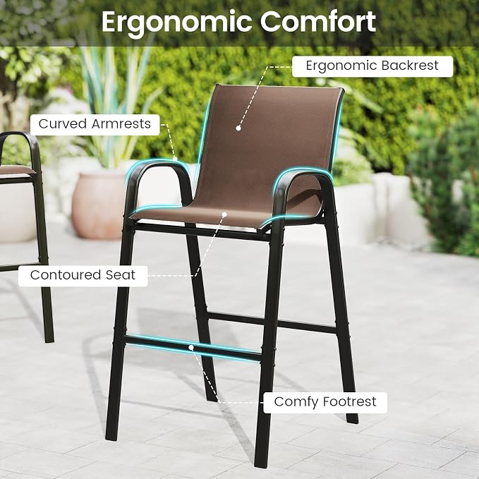 Tangkula 3 Piece Outdoor Bar Set, Patio Bar Height Table & Armchairs - Image 6