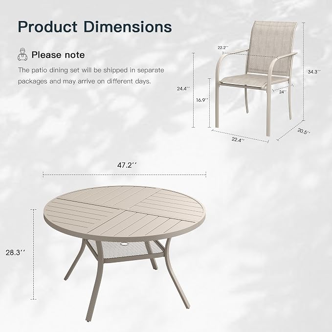 VICLLAX 7 Pieces Patio Outdoor Dining Set, 47.2" Round Metal Table - Image 2