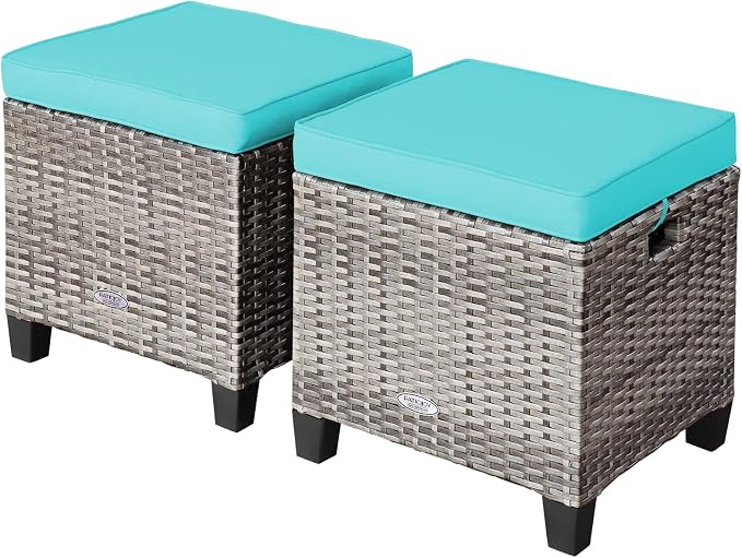 LDAILY Moccha 2 Pieces Patio Outdoor Ottoman, All Weather Rattan Patio Ottoman - Image 9