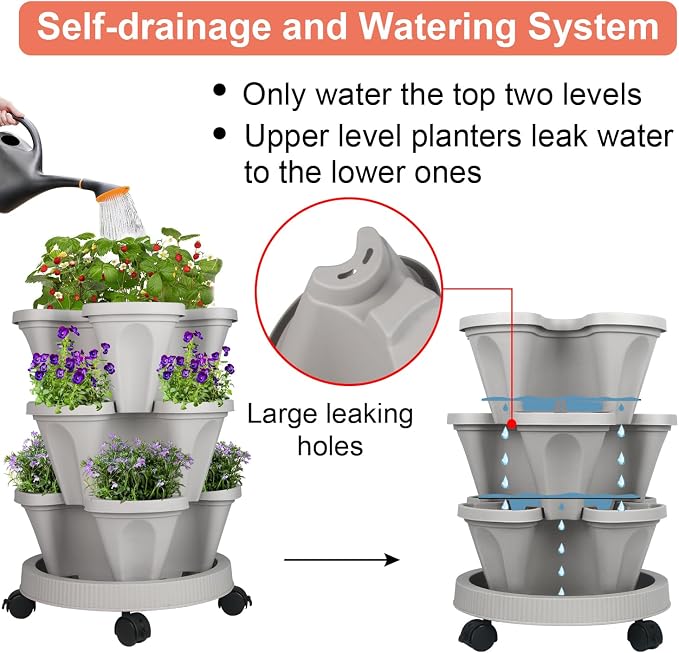 GameXcel Vertical Planter 3 Tier Stackable Planters Garden Planters Strawberry - Image 4