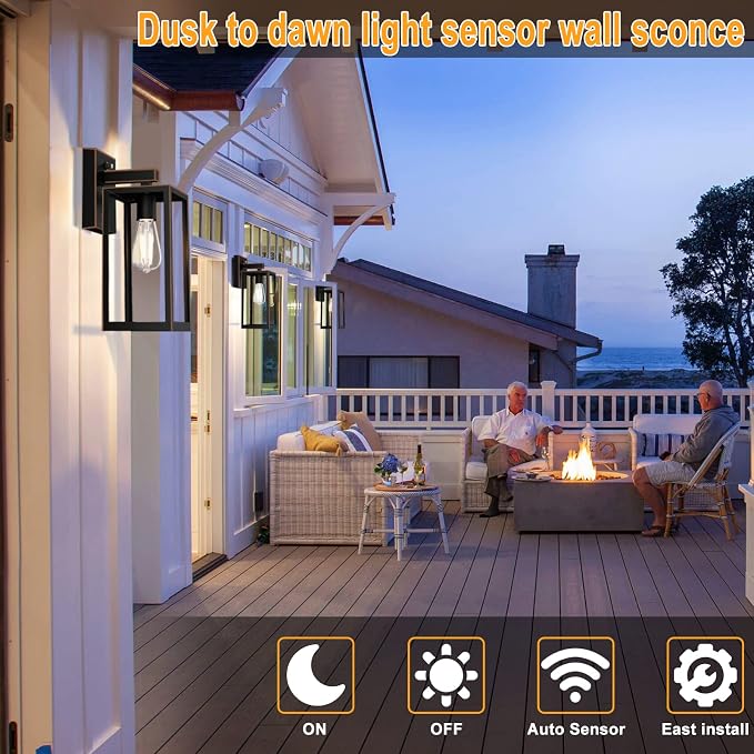 SHINE HAI Dusk to Dawn Outdoor Wall Lantern, Exterior Sensor Light Fixture - Image 2