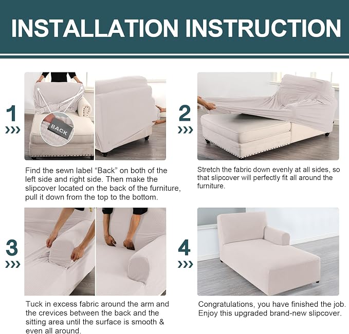 FantasDecor Right Chaise Lounge Cover Stretch Chair Lattice Slipcover - Image 7