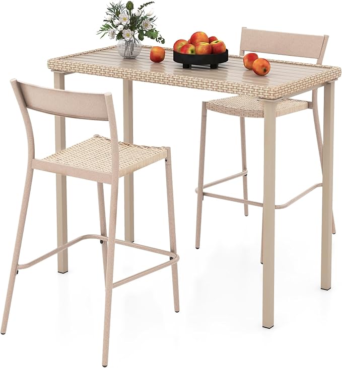 Tangkula 3 Pieces Patio Bar Table Set, Outdoor Bar Height Table & 2 Armless by TANGKULA