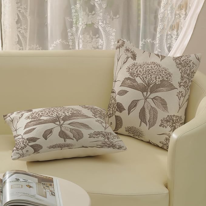 Vintage Brown Pillow Covers 20x20 Inch 2 Pcs Boho Beige Floral Decor Throw - Image 4