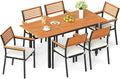 Tangkula 7 Piece Patio Dining Set, Outdoor Acacia Wood Cushioned Chairs and by TANGKULA