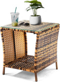VINGLI Outdoor Wicker Side Table Patio Side Tables by VINGLI