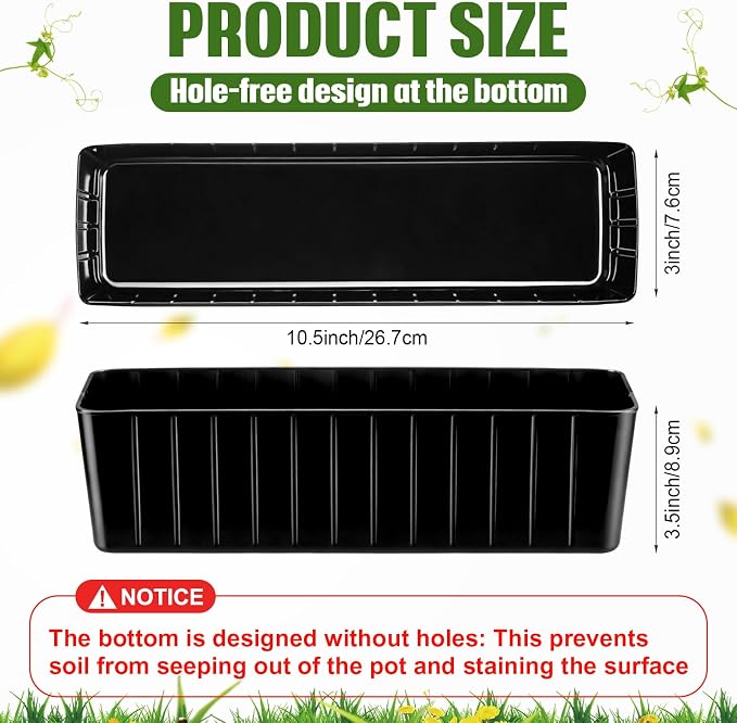 BreezeHug 36 Pcs Plastic Planter Liners Rectangular Plastic Inserts 10.5" x 3" - Image 2