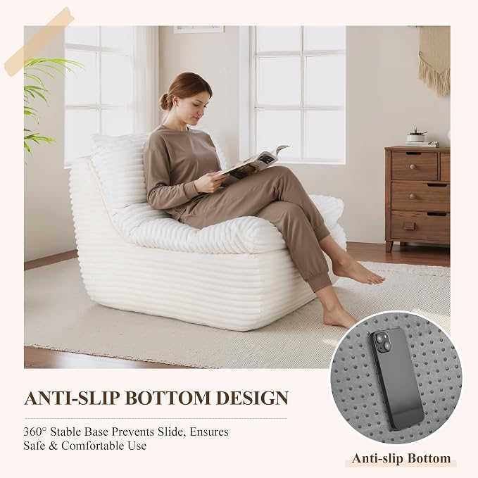 Boneless Chaise Lounge Chair Indoor, Adult Bean Bag Chair - Image 4