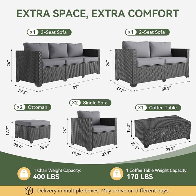 Aoxun 9 Piece Outdoor Patio Furniture Set 8 Seats, Outdoor Sectional - Image 8