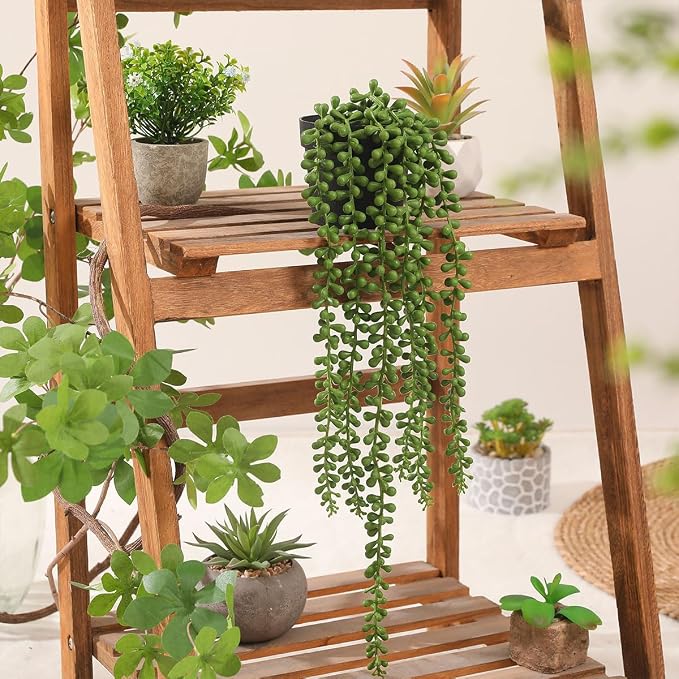 Floweroyal 2pcs Fake Hanging Plants Fake Potted String of Pearls Succulent - Image 3