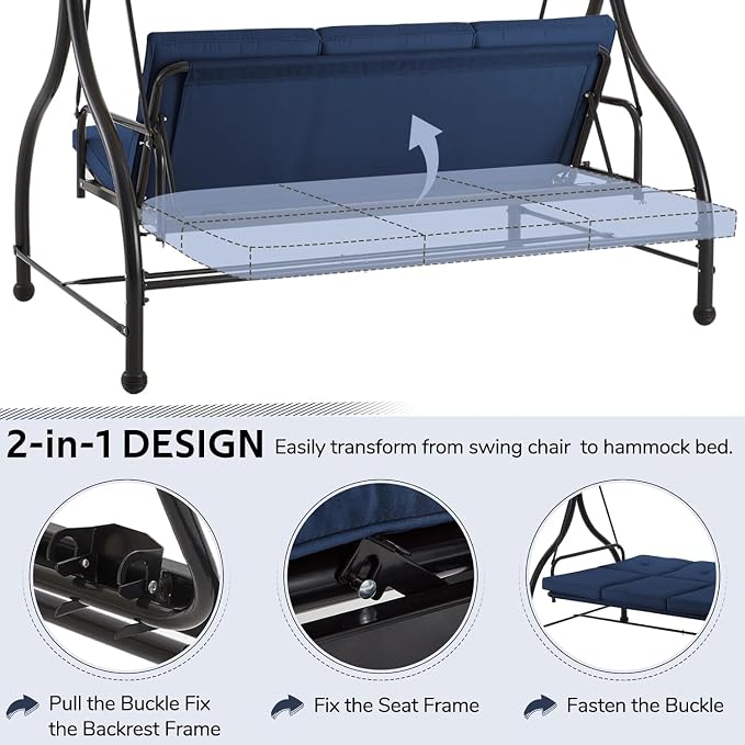 U-MAX Porch Swing with Cover, Patio Swing with Adjustable Backrest&Canopy 3 - Image 2