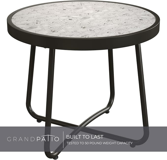 Grand patio Outdoor Side Table, 20-inch Small Round Steel End Table - Image 7