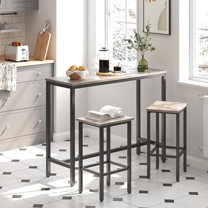 HOOBRO Bar Table and Chairs Set, 47.2” Rectangular Pub Table - Image 3