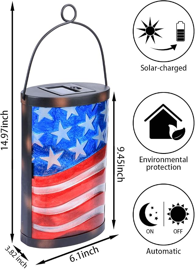 Hanging Solar Lantern Outdoor Decorative Waterproof LED Solar American Flag - Image 2