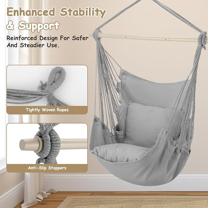 Athena Collection Hammock Chair Hanging Rope Swing Chair - Image 3