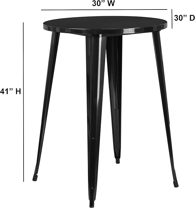 EMMA + OLIVER Commercial Grade 30" Round Black Metal Indoor-Outdoor Bar Height - Image 2