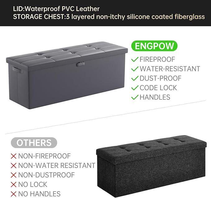 ENGPOW Storage Ottoman, Fireproof Folding Bench - Image 3