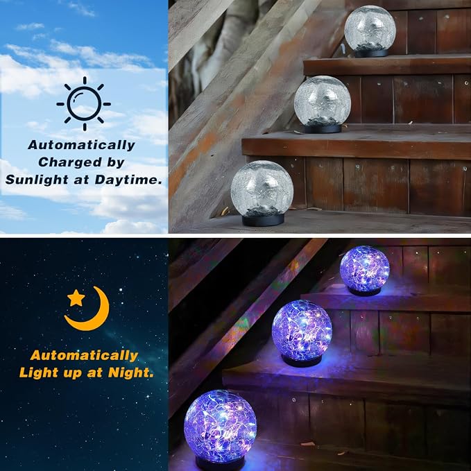 Solar Garden Lights Outdoor Waterproof, 4 Pack 30 LEDs Cracked Glass Ball Light - Image 2