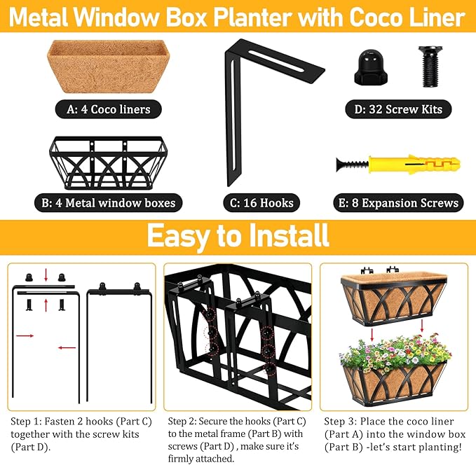Riare 4 Pack 16 Inch Metal Railing Planter Window Box - Image 3