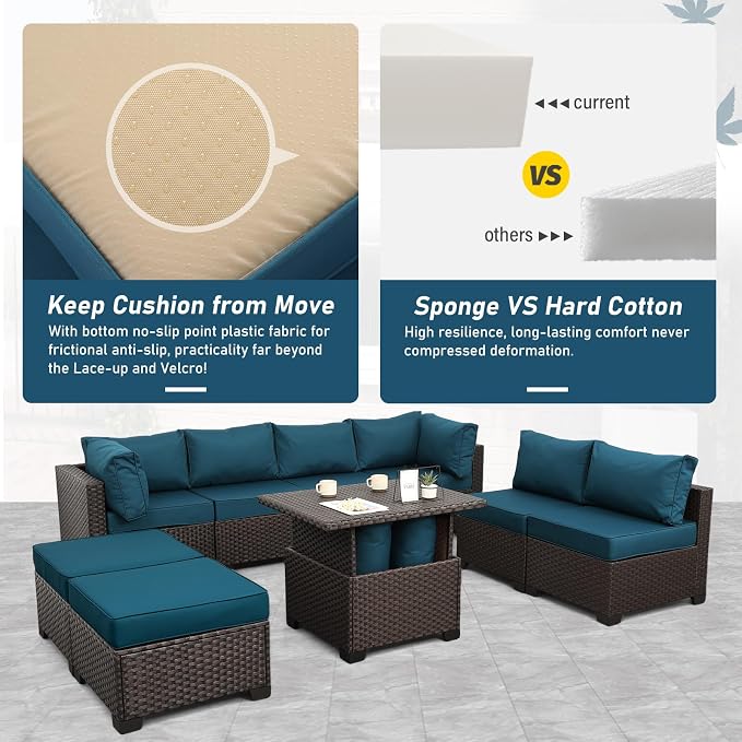 9 Pieces Wicker Patio Furniture Set Outdoor PE Rattan Sectional Conversation - Image 5