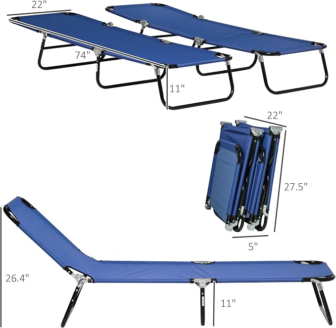 Outsunny 2 Piece Folding Chaise Lounge Pool Chairs, Outdoor Sun Tanning Chairs - Image 3