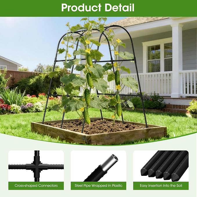 Cucumber Trellis for Raised Bed, U-Shape Garden Trellis for Climbing Plants - Image 2