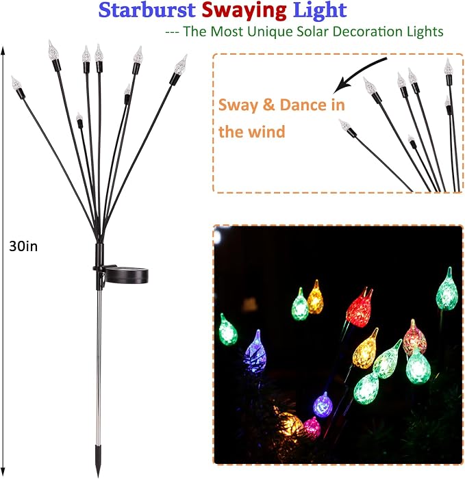 2 Pack Each 8 LEDs Solar Garden Lights Waterproof Outdoor Landscape Path - Image 2