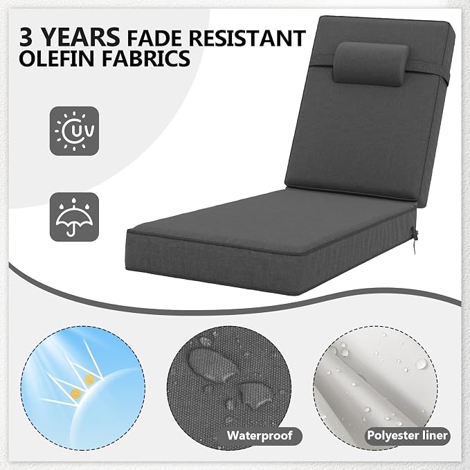 80 x 26 x 4 Inch Olefin Chaise Lounge Cushions, Lounge Chair Cushions - Image 3
