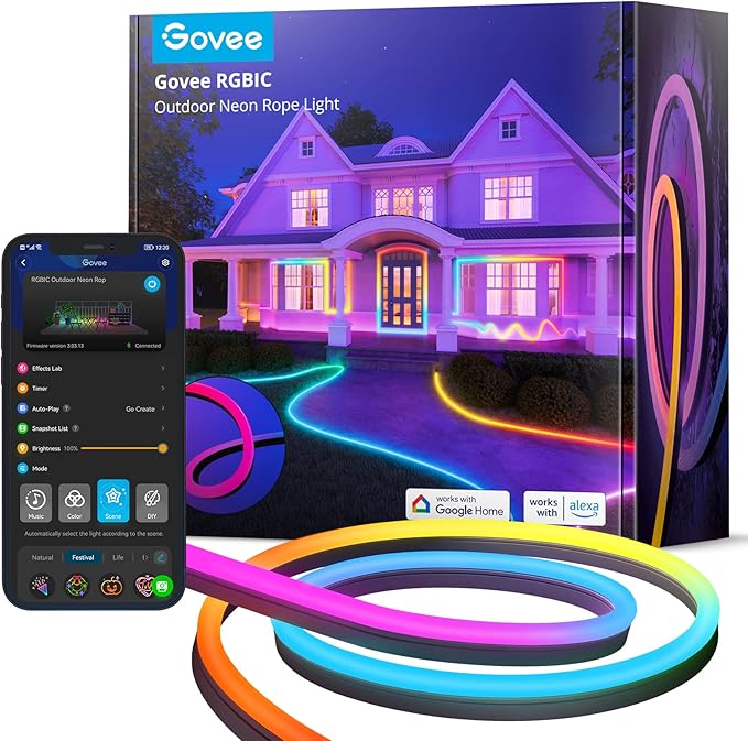Govee Outdoor Neon Rope Lights, 32.8ft RGBIC IP67 Waterproof Patio Decorations by Govee