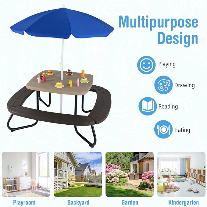 HONEY JOY Kids Picnic Table, 8 Person Toddler Outdoor Table and Chair Set - Image 8