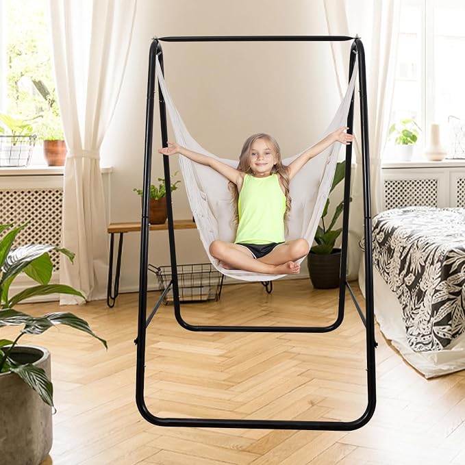 Goutime Hammock Chair, Boho Hanging Rope Ceiling Swing, Macrame Hanging - Image 6