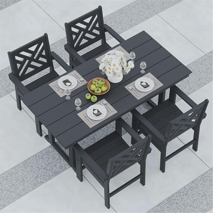 5-Piece Outdoor Dining Set, HDPE All-Weather Patio Table and Chairs Set by BIVODA