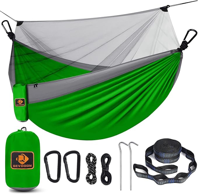 Camping Hammock with Net, Portable Lightweight Double Hammocks with Tree Straps by QEVOOON