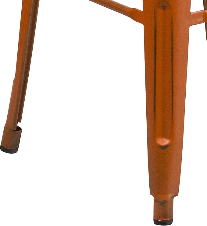 Flash Furniture Kai Commercial Grade 30" High Backless Distressed Orange Metal - Image 6