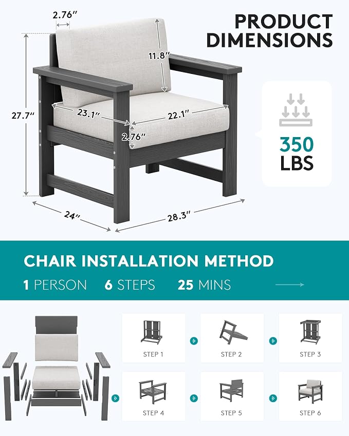 SERWALL 2 Pieces Single Cushioned Sofa Chair - Image 2