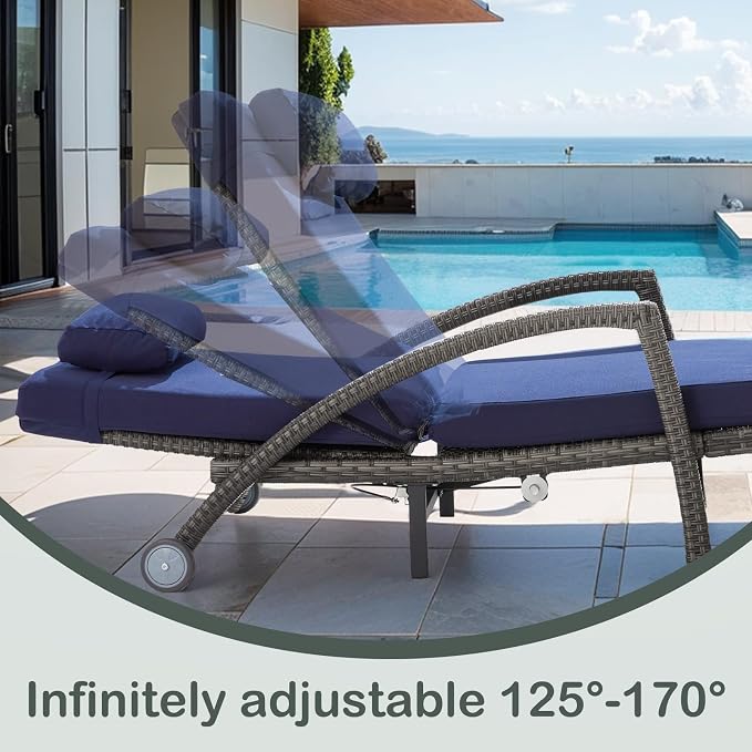 Outdoor Lounge Chairs Set of 2, Wicker Patio Pool Lounge Chair - Image 4