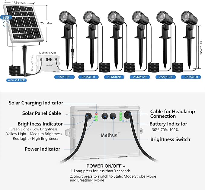 MEIHUA Solar Spot Lights Outdoor, 6 in 1 Solar Landscape Spotlights 2700K Warm - Image 5