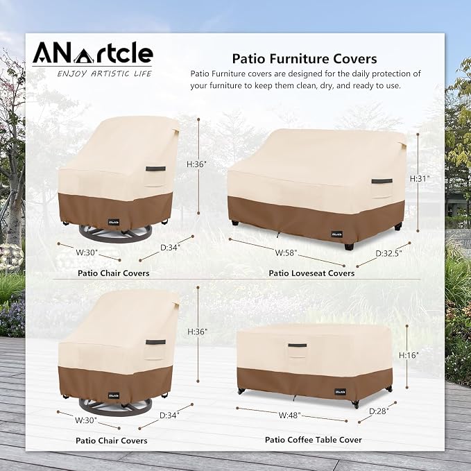 Patio Furniture Covers 4 Piece Set, 600D Waterproof Heavy Duty Outdoor - Image 2