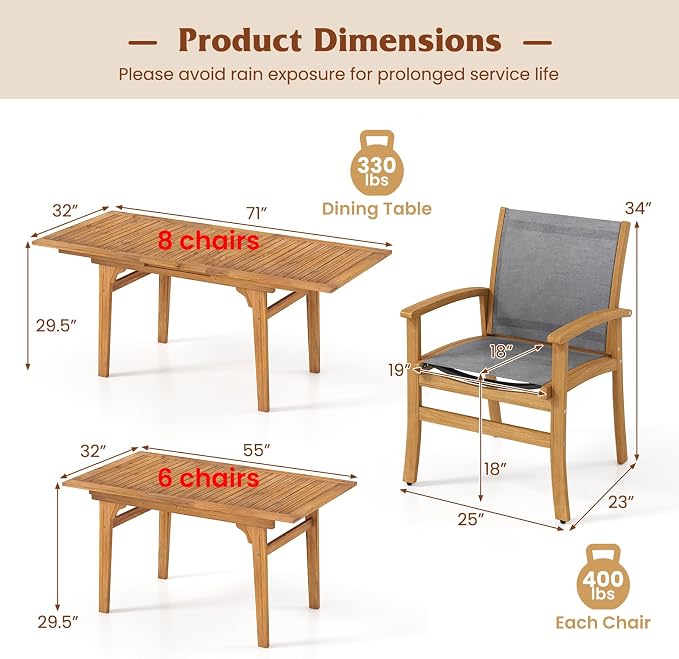 Tangkula 9 Pieces Acacia Wood Patio Dining Set - Image 4