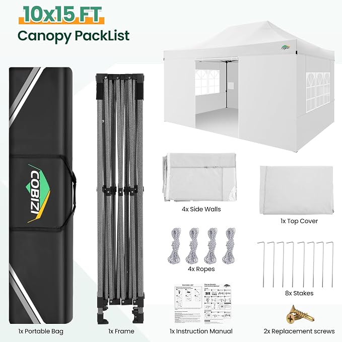 COBIZI 10x15 Heavy Duty Pop up Canopy Tent - Image 3