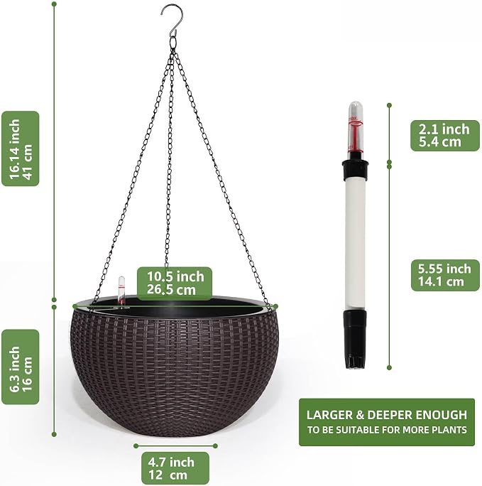 Dexceder 10.5 Inch Large Self Watering Hanging Planters Indoor Outdoor - Image 3