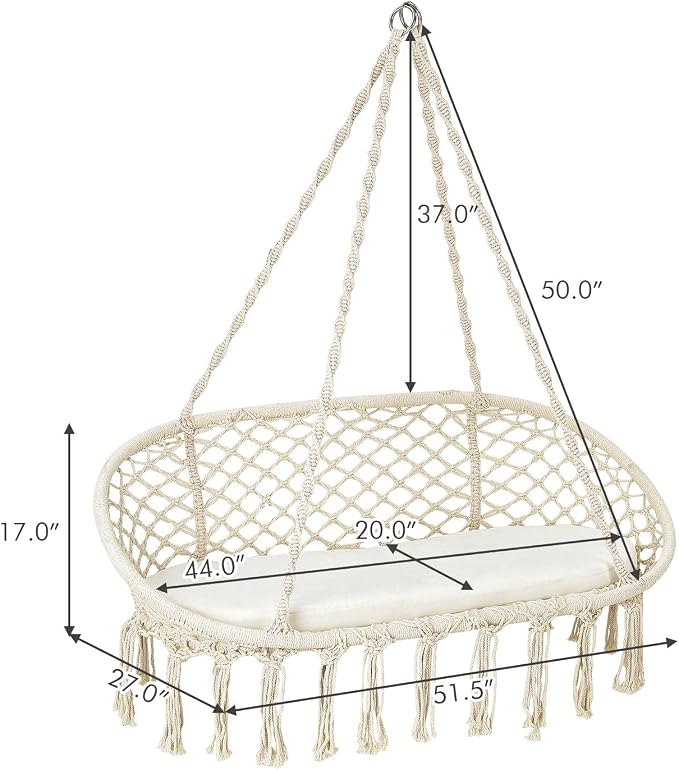 Giantex Hammock Chair 2 Seat, Macrame Hanging Chair - Image 8