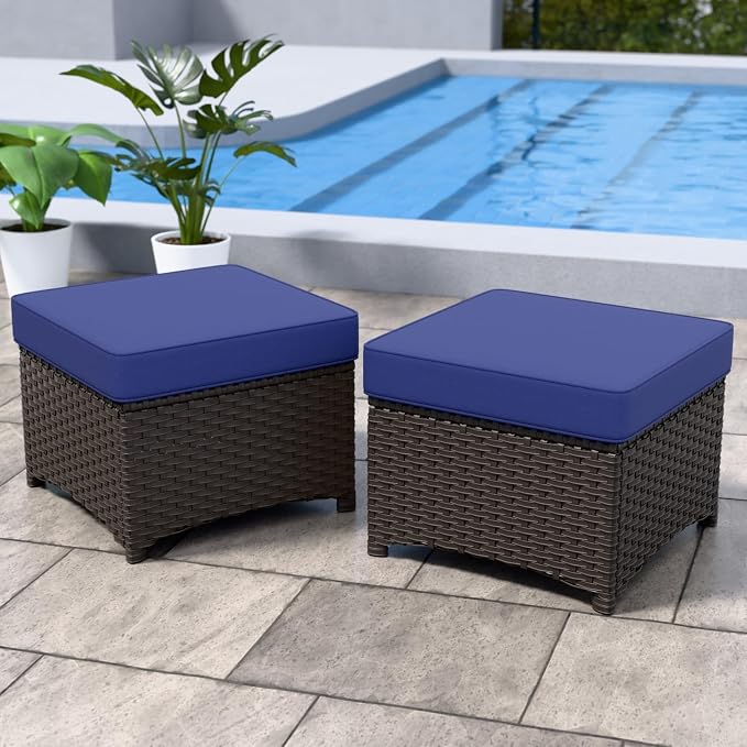 Stone Creek 2 Piece Wicker Outdoor Ottoman Set, Patio Ottoman Footstools by INTERHUT