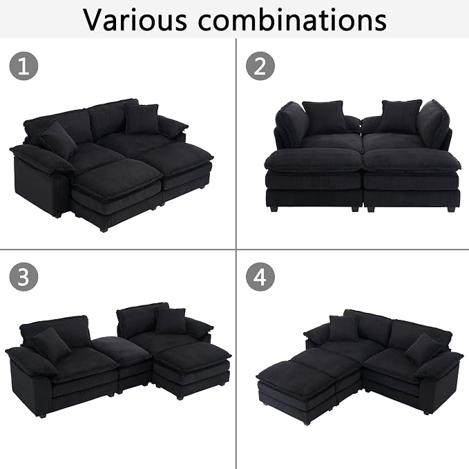 84.6” Corduroy Loveseat with Ottoman, Oversized Double Chaise Lounge Chair - Image 6