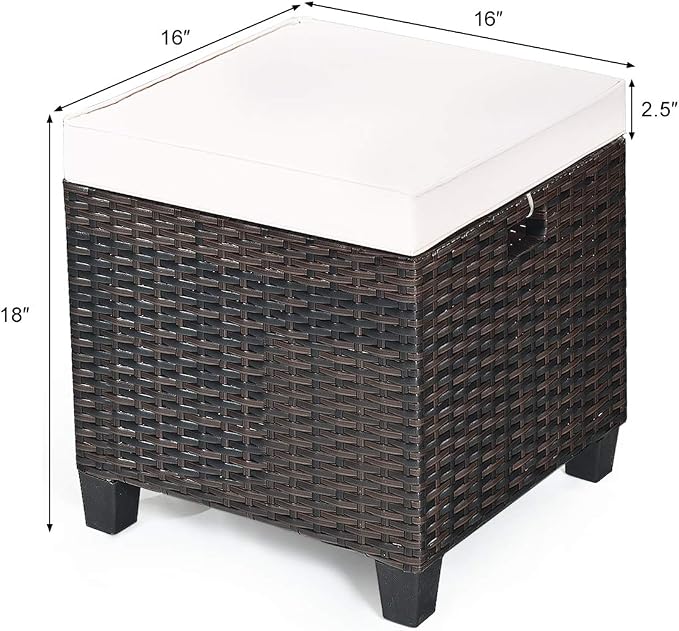 2PCS Patio Outdoor Ottomans, Rattan Wicker Ottoman Seat w/Removable Cushions - Image 3