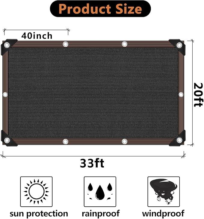 20x30FT Shade Cloth, 90% Shade Cover, Sturdy Sunblock Mesh Tarp - Image 2