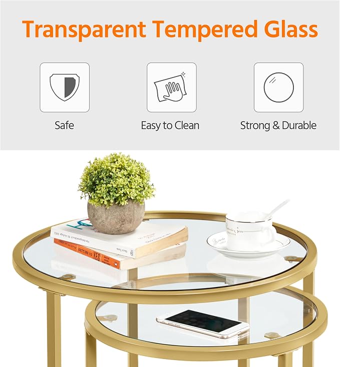 Yaheetech Round Nesting Side Table Stacking Coffee Table, Mustard Gold - Image 8