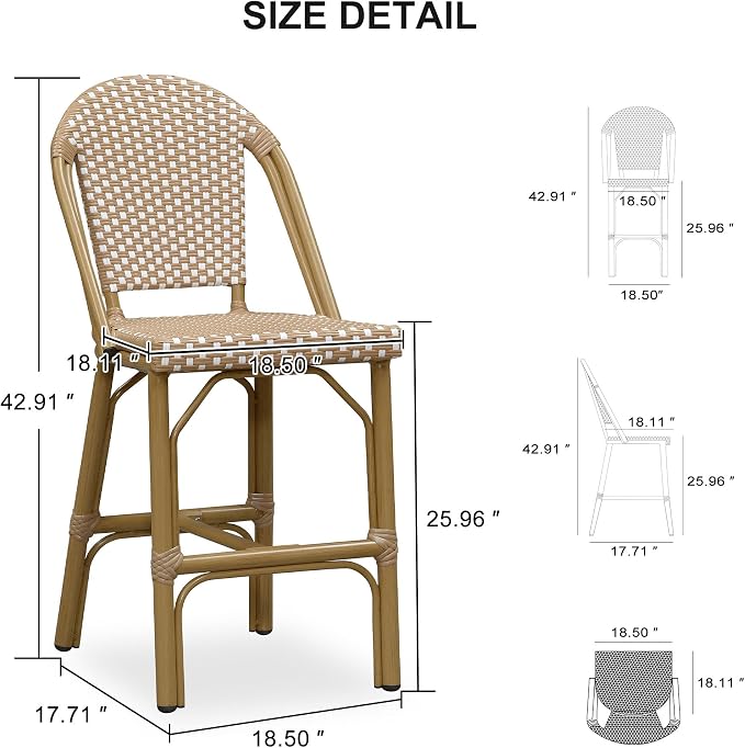 PURPLE LEAF Outdoor Counter Height Bar Stools Set of 4 26'' French Bar Height - Image 2